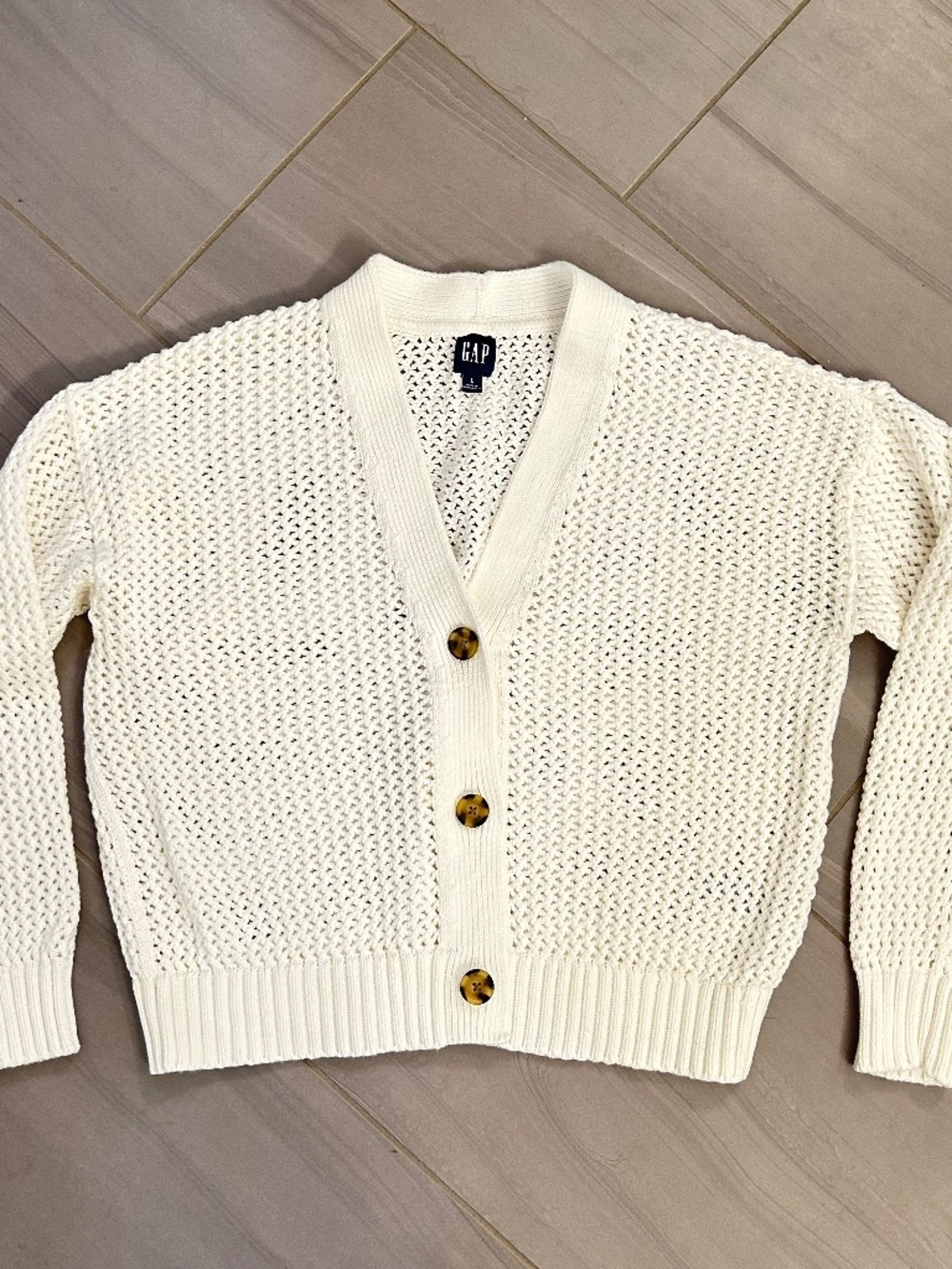 Gap open weave white cardigan, size large
